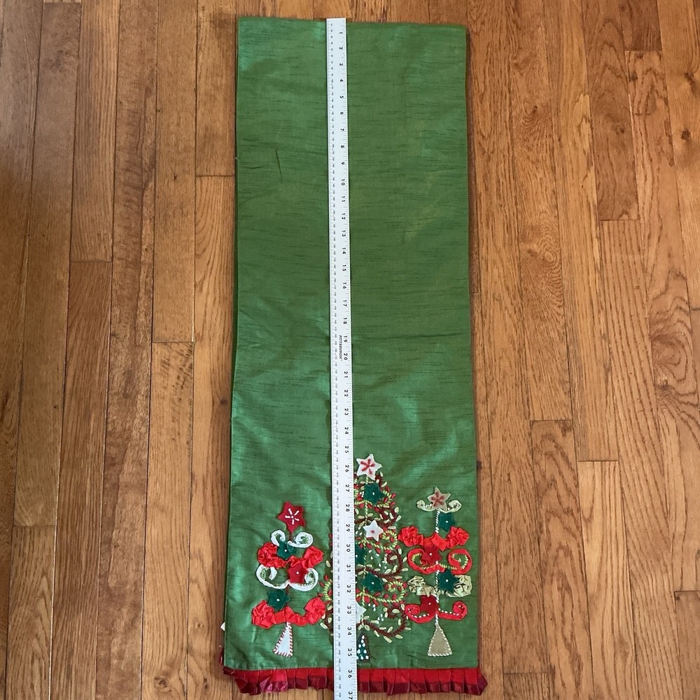 Pier 1 Imports Green Christmas Tree Ribbon Table Runner